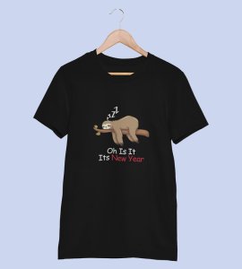 Sloth's New Year Black Graphic Printed T-shirt For Mens Boys