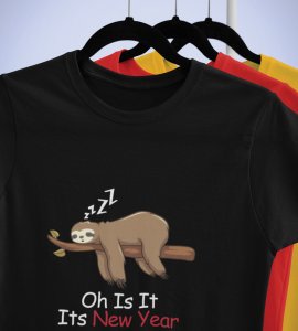 Sloth's New Year Black Graphic Printed T-shirt For Mens Boys