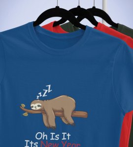 Sloth's New Year Blue Graphic Printed T-shirt For Mens Boys