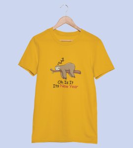 Sloth's New Year Yellow Graphic Printed T-shirt For Mens Boys
