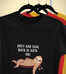 New Year Always Comes Black New Year Printed T-shirt For Mens