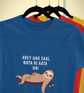 New Year Always Comes Blue New Year Printed T-shirt For Mens