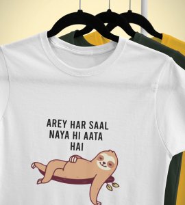 New Year Always Comes White New Year Printed T-shirt For Mens