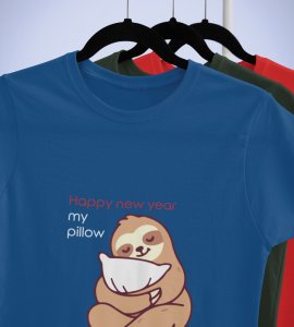 Pillow And New Year Blue Graphic Printed T-shirt For Mens Boys