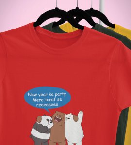 Family's New Year Red Graphic Printed T-shirt For Mens Boys