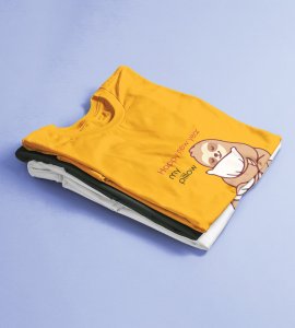 Pillow And New Year Yellow Graphic Printed T-shirt For Mens Boys