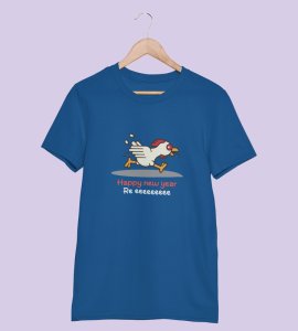 Chicken's New Year Blue Graphic Printed T-shirt For Mens Boys