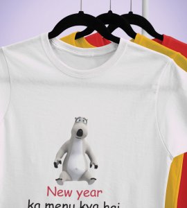 What's There For New YearWhite New Year Printed T-shirt For Mens