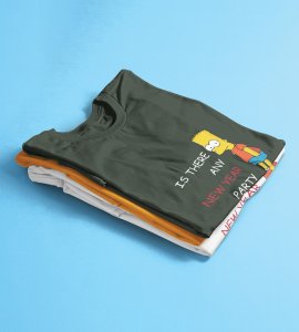 Is There Any Party? Green Printed T-shirt For Mens On New Year Theme Best Gift For New Year