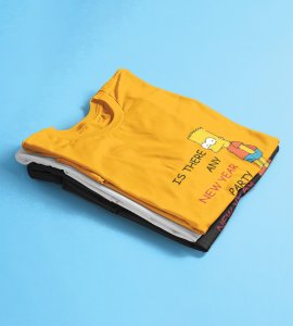 Is There Any Party? Yellow Printed T-shirt For Mens On New Year Theme Best Gift For New Year