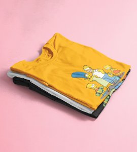 Family's New Year Yellow Graphic Printed T-shirt For Mens Boys