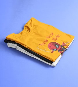 New Year Ride YellowPrinted T-shirt For Mens On New Year Theme