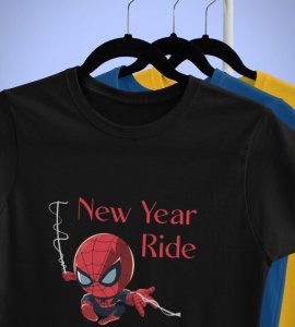 New Year Ride BlackPrinted T-shirt For Mens On New Year Theme