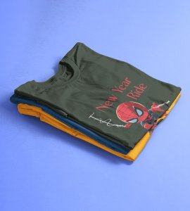 New Year Ride GreenPrinted T-shirt For Mens On New Year Theme