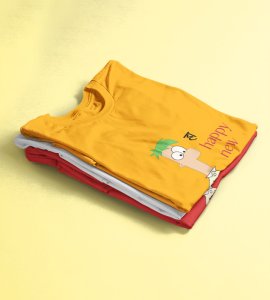 New Year Has Come Yellow New Year Printed T-shirt For Mens