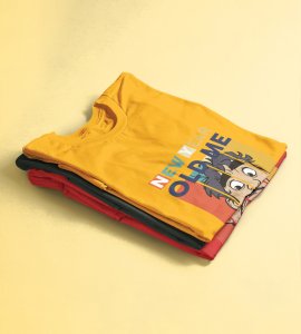 New Year Old Me Yellow New Year Printed T-shirt For Mens