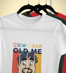 New Year Old Me White New Year Printed T-shirt For Mens