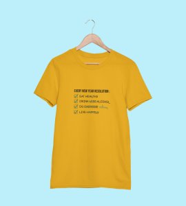 New Year Resolution Yellow Men Printed T-shirt For Mens Boys