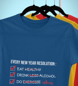 New Year Resolution Blue Men Printed T-shirt For Mens Boys