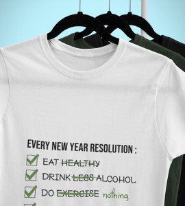 New Year Resolution White Men Printed T-shirt For Mens Boys