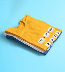 Delete 2023 Yellow New Year Printed T-shirt For Mens