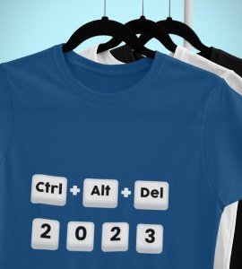 Delete 2023 Blue New Year Printed T-shirt For Mens