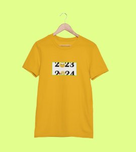 Bye 2023 Welcome 2024 Yellow New Year Printed T-shirt For Mens