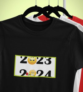 Bye 2023 Welcome 2024 Black New Year Printed T-shirt For Mens