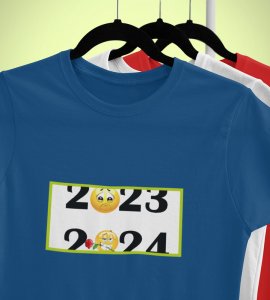 Bye 2023 Welcome 2024 Blue New Year Printed T-shirt For Mens