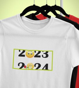 Bye 2023 Welcome 2024 White New Year Printed T-shirt For Mens