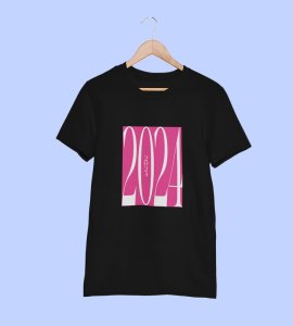 2024 New Year Black Printed T-shirt For Mens On New Year Theme Best Gift For New Year