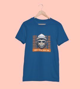 Monkey's New Year Blue New Year Printed T-shirt For Mens