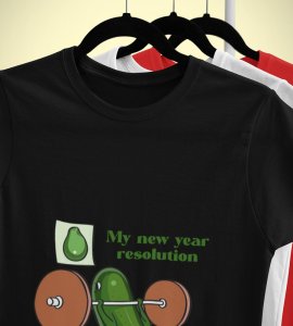 Resolution Black Printed T-shirt For Mens On New Year Theme Best Gift For New Year