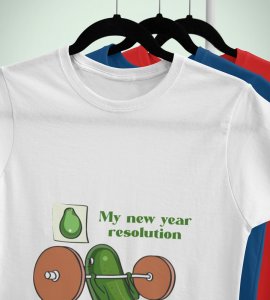 Resolution White Printed T-shirt For Mens On New Year Theme Best Gift For New Year