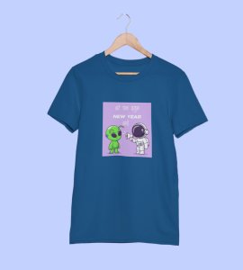 Run Away From Here Blue New Year Printed T-shirt For Mens