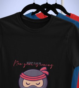 Keep Calm Black New Year Printed T-shirt For Mens