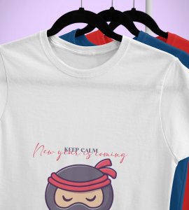 Keep Calm White New Year Printed T-shirt For Mens