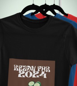 Get Ready For 2024 Black Printed T-shirt For Mens On New Year Theme Best Gift For New Year