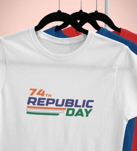 74th Proud Republic Day, White Printed T-Shirts Round Neck for Men