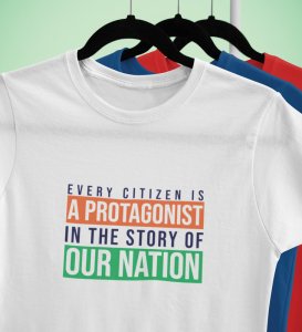 Hero Of The Nation, White Round Neck Printed T-shirts