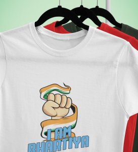 Proud Indian White Printed T-shirts For Mens Boys Round Neck T-shirt