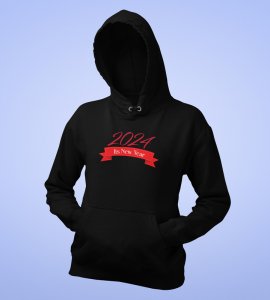 Welcome 2024, Black Graphics Printed Hoodies For Mens On New Year Theme Best Gift For New Year