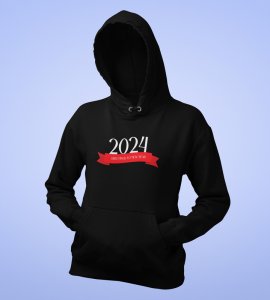 Greetings For New Year, Black New Year Printed Hoodies For Mens