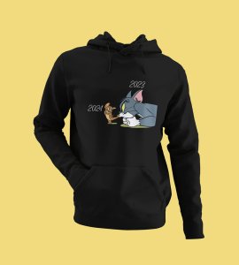 No More 2023,  Black New Year Printed Hoodies For Mens