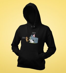 No More 2023,  Black New Year Printed Hoodies For Mens