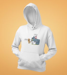 No More 2023,  White New Year Printed Hoodies For Mens