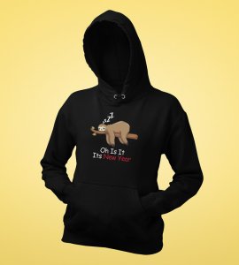 Sloth's New Year,  Black Graphic Printed Hoodies For Mens Boys