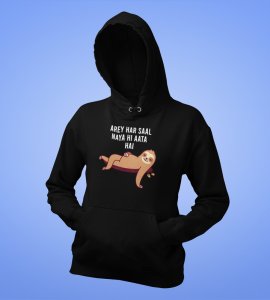 New Year Always Comes,  Black New Year Printed Hoodies For Mens