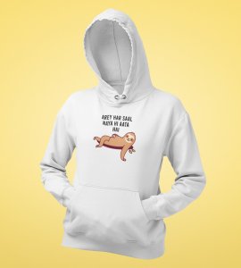 New Year Always Comes,  White New Year Printed Hoodies For Mens