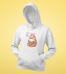 Pillow And New Year  White Graphic Printed Hoodies For Mens Boys